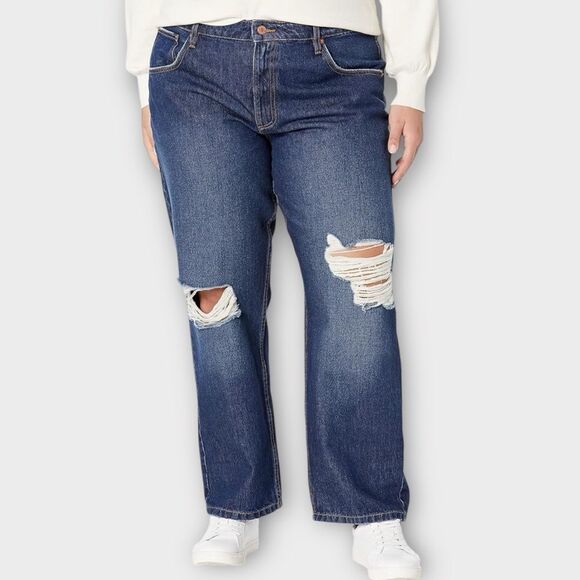 The Drop Women's Luca High Rise Distressed Loose Straight fit Denim Jean Size 35 - Picture 1 of 10